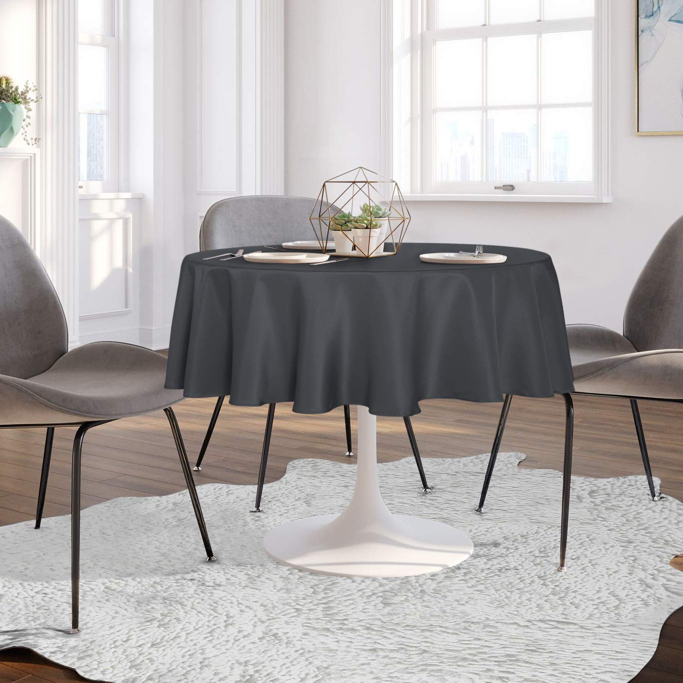 Sancua Round Tablecloth - 60 Inch - Water Resistant Spill Proof Washable Polyester Table Cloth Decorative Fabric Table Cover For